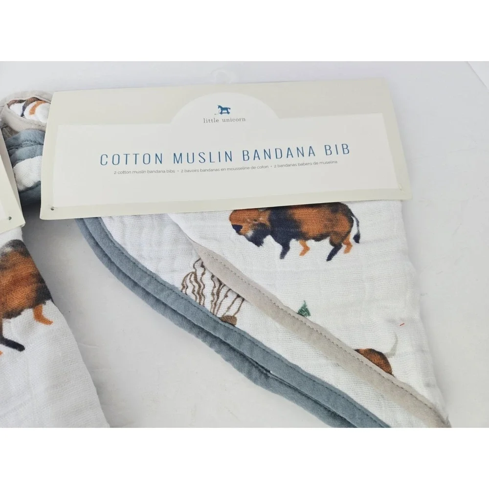 NEW‎ Cotton Muslin Bandana Bib Set 2 Buffalo Cactus wild west Little Unicorn x2